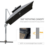 Miscellaneous-10ft Solar LED Cantilever Umbrella, Offset Hanging Umbrella with 360°Rotation, Cross Base, 8 Ribs, Tilt and Crank for Yard, Garden, Gray - Outdoor Style Company