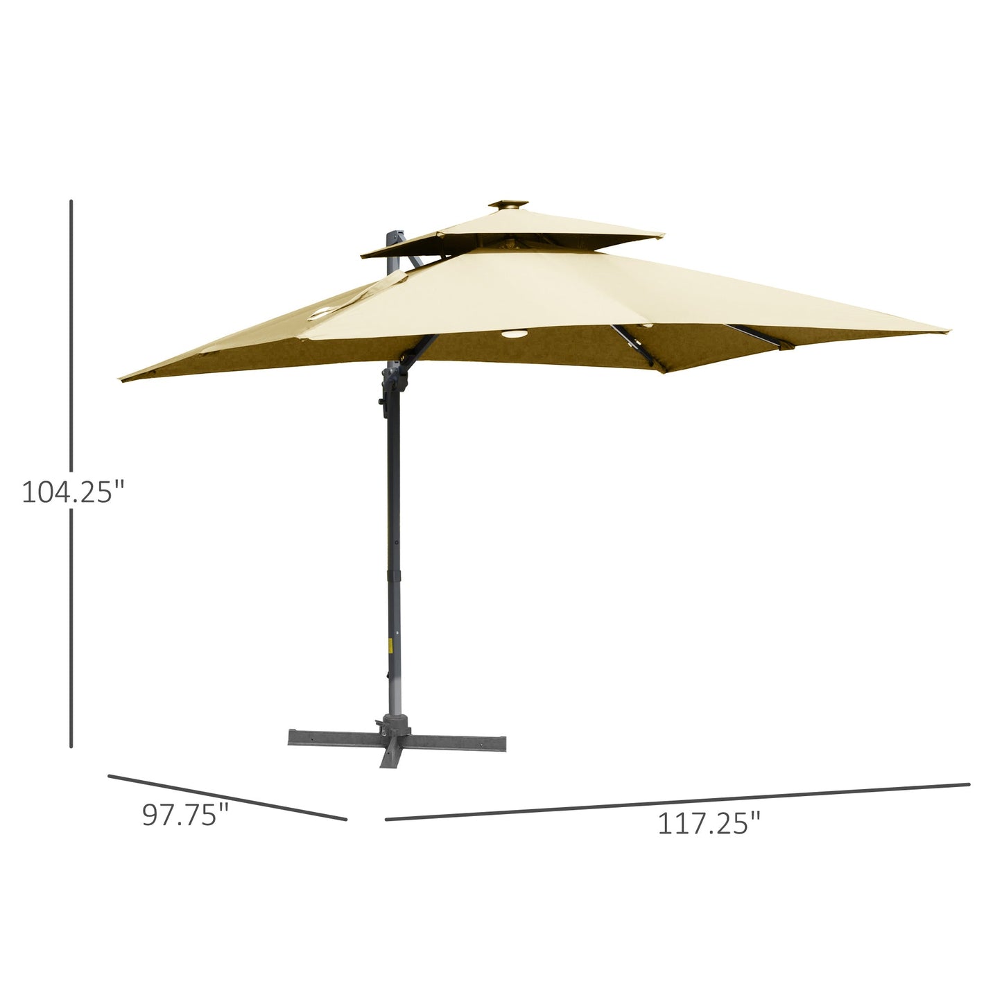 Miscellaneous-10ft Solar LED Cantilever Umbrella, Offset Hanging Umbrella with 360°Rotation, Cross Base, 8 Ribs, Tilt and Crank for Yard, Garden, Khaki - Outdoor Style Company