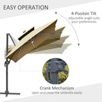 Miscellaneous-10ft Solar LED Cantilever Umbrella, Offset Hanging Umbrella with 360°Rotation, Cross Base, 8 Ribs, Tilt and Crank for Yard, Garden, Khaki - Outdoor Style Company