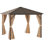 Outdoor and Garden-10x10 Hardtop Gazebo with Aluminum Frame, Permanent Metal Roof Gazebo Canopy with Curtains and Netting for Garden, Light Brown - Outdoor Style Company