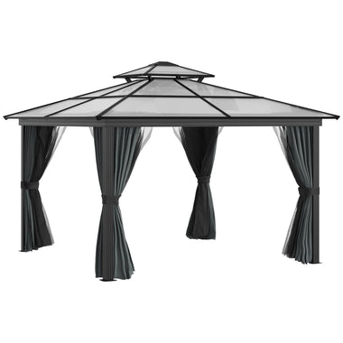 Outdoor and Garden-10x10 Hardtop Gazebo with Aluminum Frame, Polycarbonate Gazebo Canopy with Curtains, Netting for Garden, Patio, Backyard, Black - Outdoor Style Company