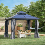 Outdoor and Garden-10x10 Hardtop Gazebo with Aluminum Frame, Polycarbonate Gazebo Canopy with Curtains, Netting for Garden, Patio, Backyard, Grey - Outdoor Style Company