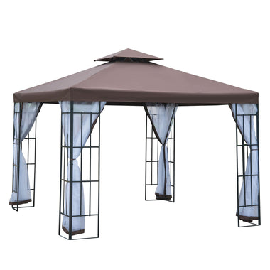 Outdoor and Garden-10'x10' Outdoor Gazebo, Double Tiered Canopy Tent with Mosquito Netting and Steel Frame for Patio, Backyards and Parties, Coffee - Outdoor Style Company