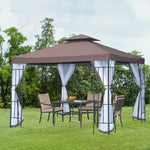 Outdoor and Garden-10'x10' Outdoor Gazebo, Double Tiered Canopy Tent with Mosquito Netting and Steel Frame for Patio, Backyards and Parties, Coffee - Outdoor Style Company