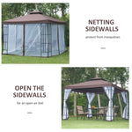 Outdoor and Garden-10'x10' Outdoor Gazebo, Double Tiered Canopy Tent with Mosquito Netting and Steel Frame for Patio, Backyards and Parties, Coffee - Outdoor Style Company