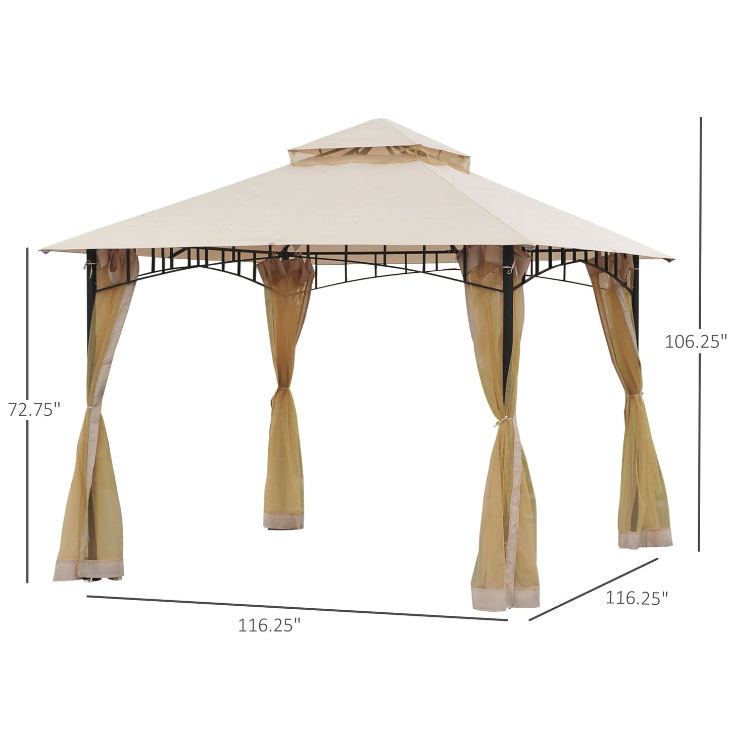 Outdoor and Garden-10'x10' Outdoor Patio Gazebo Canopy Metal Canopy Tent with 2-Tier Roof and Mesh Netting for Backyard, Beige - Outdoor Style Company