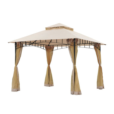 Outdoor and Garden-10'x10' Outdoor Patio Gazebo Canopy Metal Canopy Tent with 2-Tier Roof and Mesh Netting for Backyard, Beige - Outdoor Style Company