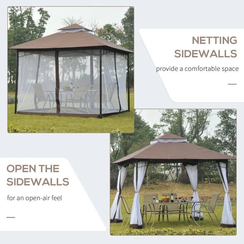 Outdoor and Garden-10'x10' Outdoor Patio Gazebo Canopy Metal Canopy Tent with 2-Tier Roof and Mesh Netting for Backyard, Coffee - Outdoor Style Company