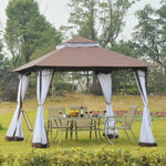 Outdoor and Garden-10'x10' Outdoor Patio Gazebo Canopy Metal Canopy Tent with 2-Tier Roof and Mesh Netting for Backyard, Coffee - Outdoor Style Company