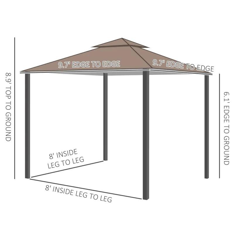 Outdoor and Garden-10'x10' Outdoor Patio Gazebo Canopy Metal Canopy Tent with 2-Tier Roof and Mesh Netting for Backyard, Coffee - Outdoor Style Company