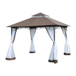 Outdoor and Garden-10'x10' Outdoor Patio Gazebo Canopy Metal Canopy Tent with 2-Tier Roof and Mesh Netting for Backyard, Coffee - Outdoor Style Company