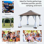 Outdoor and Garden-10'x10' Outdoor Patio Gazebo Canopy Metal Canopy Tent with 2-Tier Roof and Mesh Netting for Backyard, Coffee - Outdoor Style Company