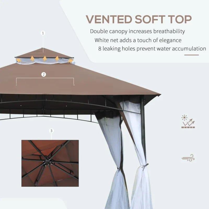 Outdoor and Garden-10'x10' Outdoor Patio Gazebo Canopy Metal Canopy Tent with 2-Tier Roof and Mesh Netting for Backyard, Coffee - Outdoor Style Company