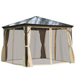 10x10 Polycarbonate Hardtop Gazebo, Gazebo Canopy with Aluminum Frame, Curtains and Netting for Garden, Patio, Backyard, Beige