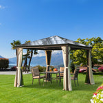 10x10 Polycarbonate Hardtop Gazebo, Gazebo Canopy with Aluminum Frame, Curtains and Netting for Garden, Patio, Backyard, Beige