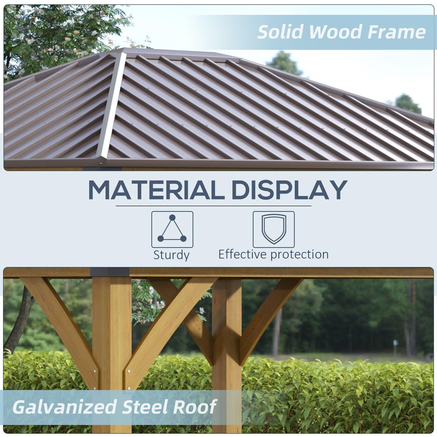 Outdoor and Garden-10x12 Galvanized Steel Gazebo with Wooden Frame, Permanent Metal Roof Gazebo Canopy for Garden, Patio, Backyard, Brown - Outdoor Style Company