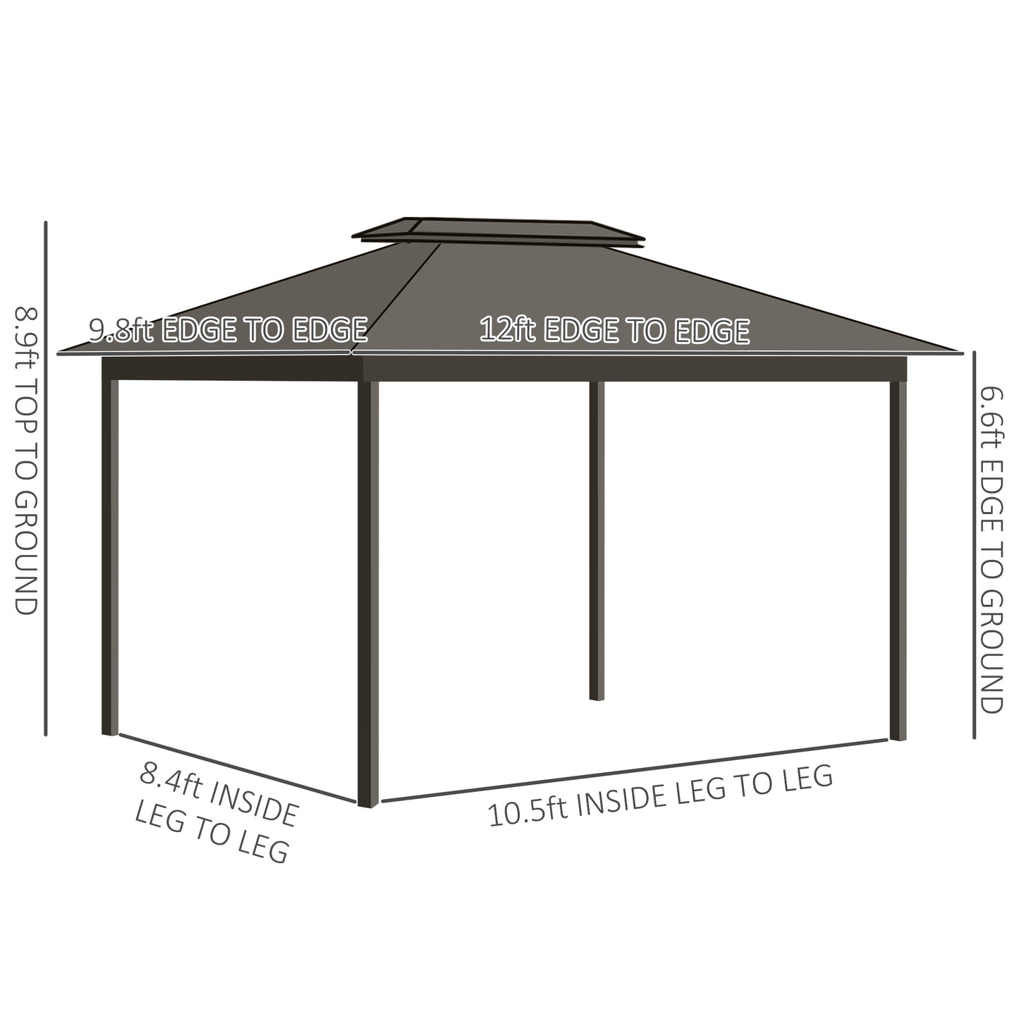 Outdoor and Garden-10x12 Hardtop Gazebo with Aluminum Frame, Permanent Metal Roof Gazebo Canopy w/ Curtains & Netting for Garden, Patio, Backyard, Grey - Outdoor Style Company