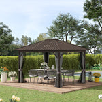 Outdoor and Garden-10x12 Hardtop Gazebo with Aluminum, Permanent Metal Roof Gazebo Canopy with Curtains & Netting for Garden, Patio, Backyard, Grey - Outdoor Style Company