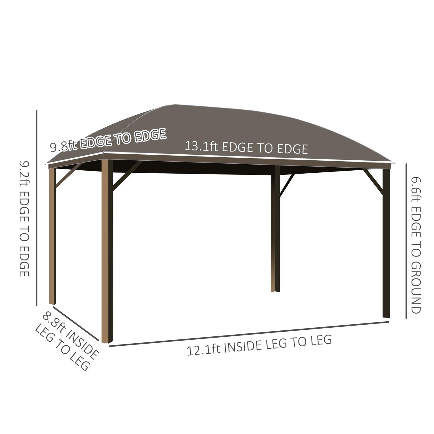 Outdoor and Garden-10x13 Hardtop Gazebo, Permanent Metal Roof Gazebo Canopy Arc with Aluminum Frame, Ceiling Hook, Curtains and Netting for Garden, Brown - Outdoor Style Company