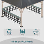 Outdoor and Garden-11' x 11' Outdoor Gazebo Grill Canopy with Bar Counters, Ceiling Hook, Metal and Acrylic Combined Roof, Wood Frame Hardtop Gazebo - Outdoor Style Company