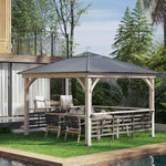 Outdoor and Garden-11' x 11' Outdoor Gazebo Grill Canopy with Bar Counters, Ceiling Hook, Metal and Acrylic Combined Roof, Wood Frame Hardtop Gazebo - Outdoor Style Company