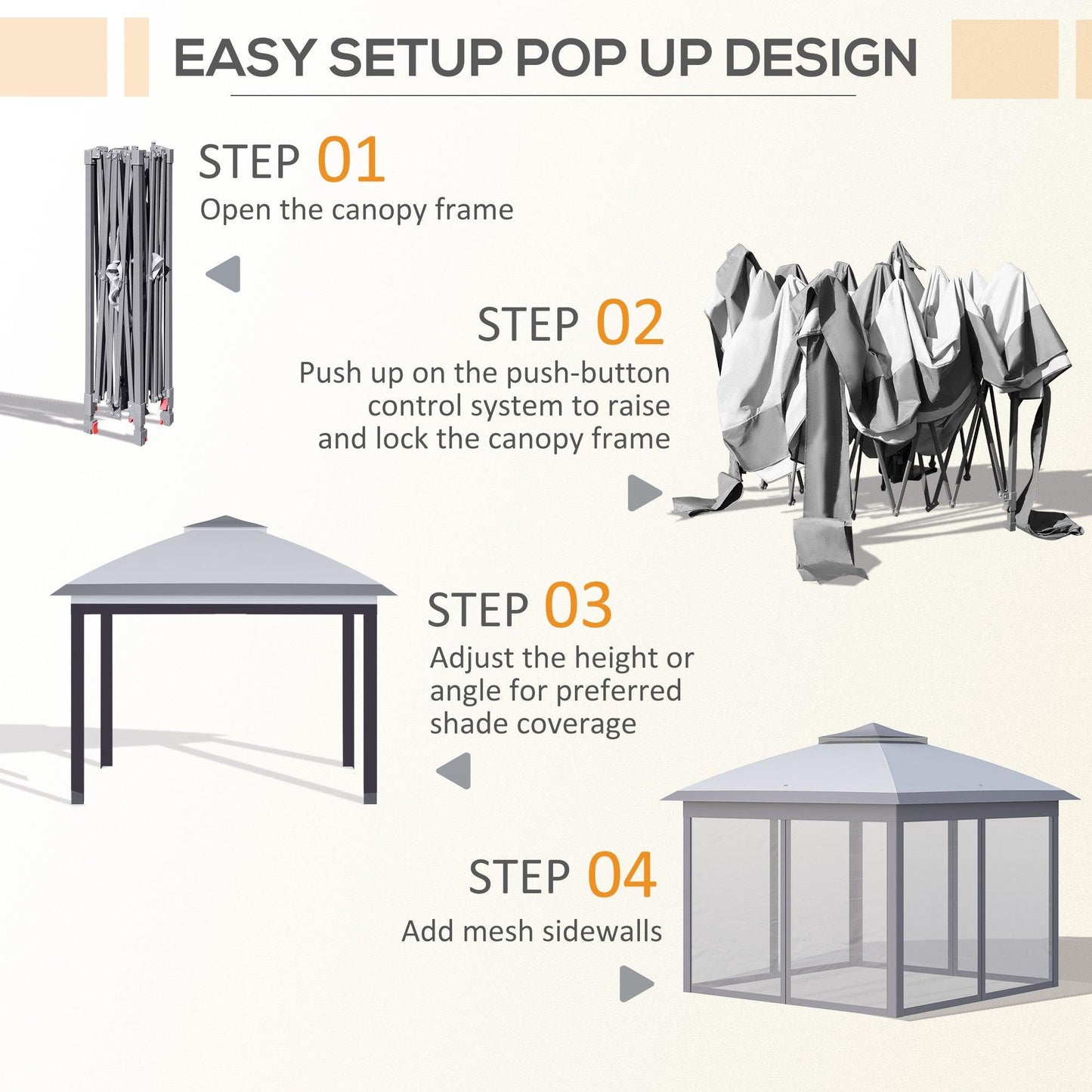 Miscellaneous-11' x 11' Pop Up Gazebo, Double Roof Foldable Canopy Tent with Zippered Mesh Sidewalls, Height Adjustable and Carrying Bag, Event Tent, Grey - Outdoor Style Company