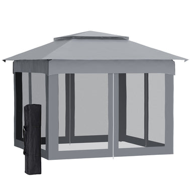 Outdoor and Garden-11' x 11' Pop Up Gazebo Outdoor Canopy Shelter with 2-Tier Soft Top and Removable Zipper Netting, Large Shade, Storage Bag for Patio, Grey - Outdoor Style Company