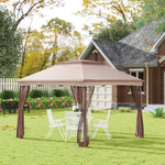 Outdoor and Garden-11' x 11' Pop Up Gazebo Outdoor Canopy Shelter with 2-Tier Soft Top, Removable Zipper Netting w/ Large Shade, Storage Bag for Patio, Khaki - Outdoor Style Company