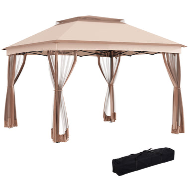 Outdoor and Garden-11' x 11' Pop Up Gazebo Outdoor Canopy Shelter with 2-Tier Soft Top, Removable Zipper Netting w/ Large Shade, Storage Bag for Patio, Khaki - Outdoor Style Company