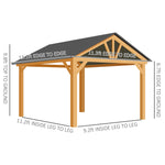 Outdoor and Garden-11' x 13' Hardtop Gazebo with Wooden Frame, Permanent Metal Roof Gazebo Canopy with Ceiling Hook for Garden, Patio & Backyard, Natural/Black - Outdoor Style Company