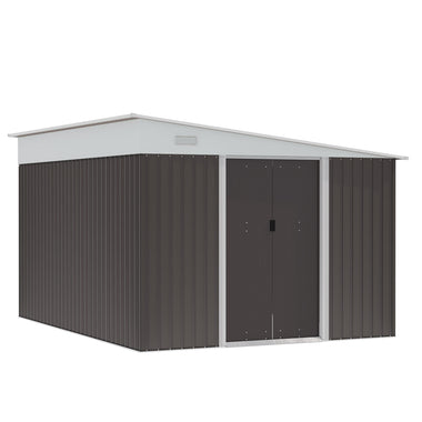 Outdoor and Garden-11' x 9' Garden Metal Shed Organizer, Outdoor Lean-to Utility Storage Tool Shed with Double Sliding Lockable Doors & 2 Air Vents, Gray - Outdoor Style Company
