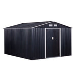 Outdoor and Garden-11' x 9' Metal Storage Shed Garden Tool House with Double Sliding Doors, 4 Air Vents for Backyard, Patio & Lawn, Dark Gray - Outdoor Style Company