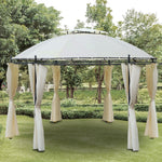 Outdoor and Garden-11.5' Steel Outdoor Patio Gazebo Canopy with Double roof Romantic Round Design & Included Side Curtains, Cream White - Outdoor Style Company