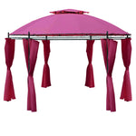 Outdoor and Garden-11.5' Steel Outdoor Patio Gazebo Canopy with Double roof Romantic Round Design & Included Side Curtains, Wine Red - Outdoor Style Company