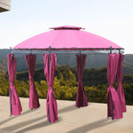 Outdoor and Garden-11.5' Steel Outdoor Patio Gazebo Canopy with Double roof Romantic Round Design & Included Side Curtains, Wine Red - Outdoor Style Company