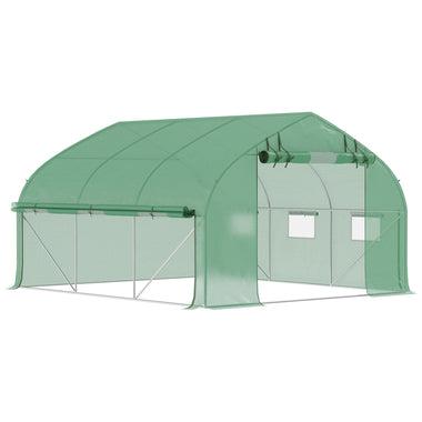 Miscellaneous-11.5' x 10' x 6.5' Walk-in Tunnel Greenhouse with Zippered Mesh Door, 7 Mesh Windows & Roll-up Sidewalls - Green - Outdoor Style Company