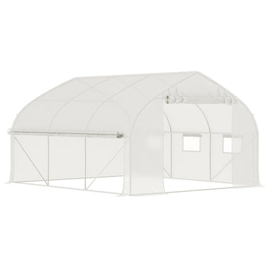 Miscellaneous-11.5' x 10' x 6.5' Walk-in Tunnel Greenhouse with Zippered Mesh Door, 7 Mesh Windows & Roll-up Sidewalls - White - Outdoor Style Company