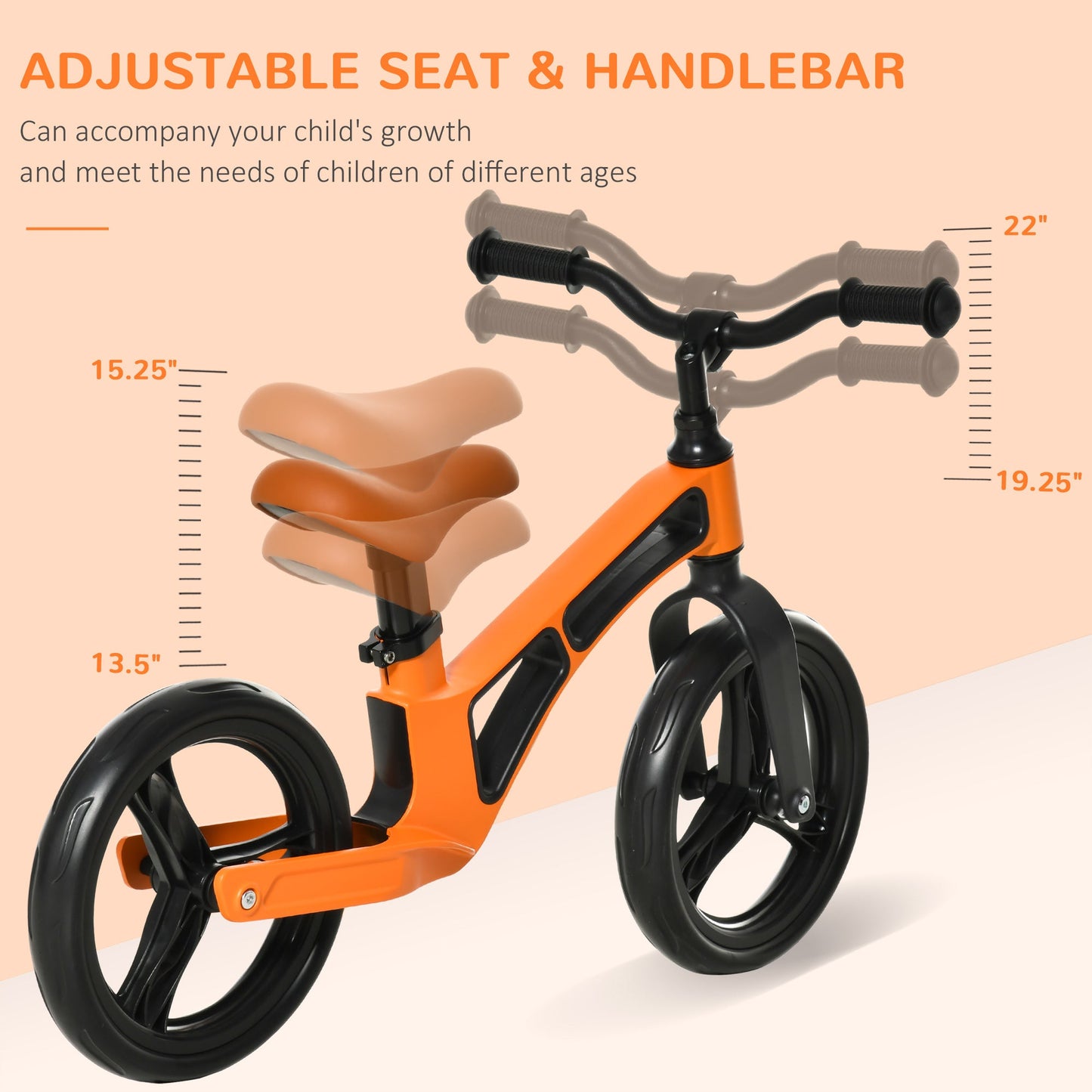 Sports and Fitness-12" Lightweight Kids Balance Bike Adjustable Seat and Handlebar No Pedal Bicycle with Footrest Toddler Training for 2-5 Years Orange - Outdoor Style Company