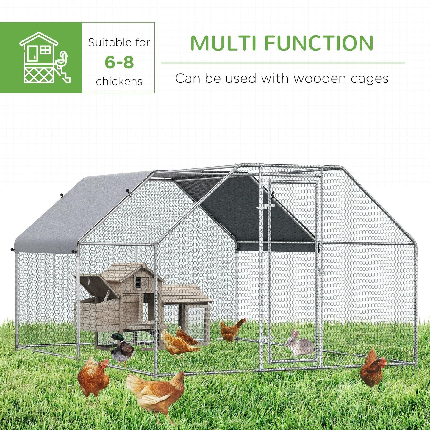 Pet Supplies-12' Metal Chicken Coop with Run, Walk-In Chicken Cage Rabbit Hutch with Cover and Lockable doo for Backyard, Silver - Outdoor Style Company