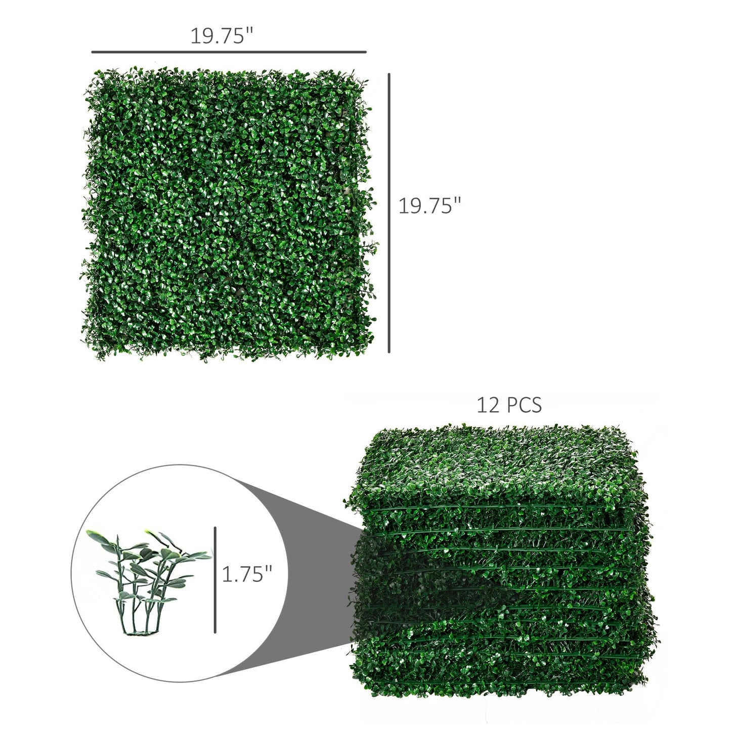 Miscellaneous-12-Piece 19.75" x 19.75" Milan Artificial Grass, Water Drainage, & Soft Feel, Dark Green - Outdoor Style Company