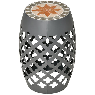 Outdoor and Garden-12" Round Patio Garden Stool, Outdoor Footstool, Garden Mosaic Accent Side Table, Plant Stand, Gray - Outdoor Style Company