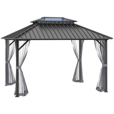 Outdoor and Garden-12' x 10' 2-Level Patio Gazebo Outdoor Canopy with Mesh Sidewalls, Wood Grain Color, & UV-Resistant Roof, Black - Outdoor Style Company
