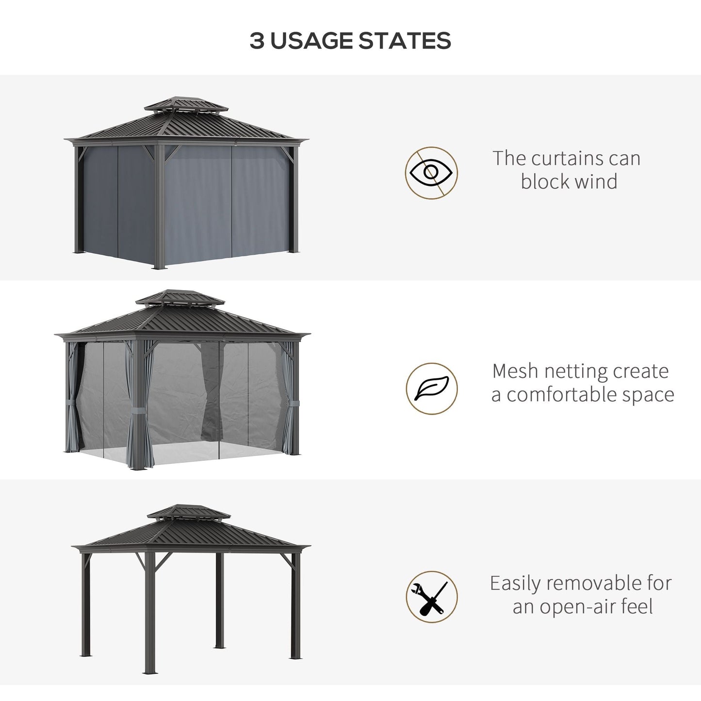 Miscellaneous-12' x 10' 2 Tier Gazebo, Steel & Aluminum, Grey - Outdoor Style Company