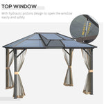 Outdoor and Garden-12' x 10' Hardtop Polycarbonate Gazebo Canopy Aluminum Frame Pergola with Top Vent and Netting for Garden, Patio, Grey - Outdoor Style Company