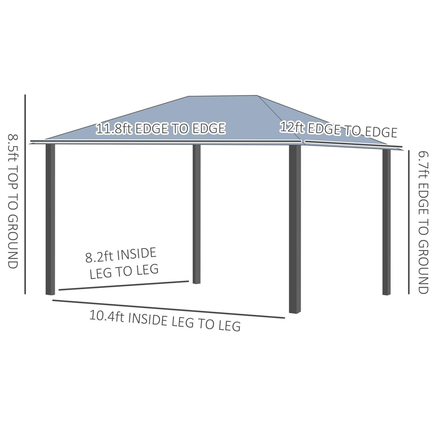 Outdoor and Garden-12' x 10' Hardtop Polycarbonate Gazebo Canopy Aluminum Frame Pergola with Top Vent and Netting for Garden, Patio, Grey - Outdoor Style Company