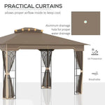 Outdoor and Garden-12' x 10' Patio Gazebo Outdoor Canopy Shelter with Double Tier Roof and Netting Sidewalls for Garden, Lawn, Backyard and Deck, Brown - Outdoor Style Company