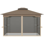 Outdoor and Garden-12' x 10' Patio Gazebo Outdoor Canopy Shelter with Double Tier Roof and Netting Sidewalls for Garden, Lawn, Backyard and Deck, Brown - Outdoor Style Company