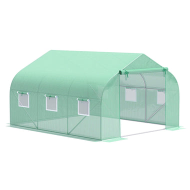 Outdoor and Garden-12' x 10' x 7' Outdoor Walk-In Tunnel Greenhouse, Hot House with Roll-up Windows, Zippered Door, PE Cover, Green - Outdoor Style Company