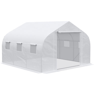 Outdoor and Garden-12' x 10' x 7' Outdoor Walk-In Tunnel Greenhouse Hot House with Roll-up Windows, Zippered Door, PE Cover, White - Outdoor Style Company