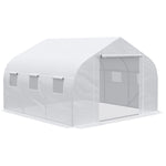 Outdoor and Garden-12' x 10' x 7' Outdoor Walk-In Tunnel Greenhouse Hot House with Roll-up Windows, Zippered Door, PE Cover, White - Outdoor Style Company
